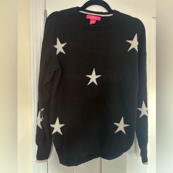 Catherine Malandrino Black 100% Cashmere Star Print Crew Neck Sweater size XL - Picture 5 of 8